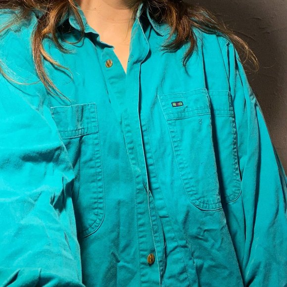 Vintage Teal Oversized Button Down - Picture 7 of 10